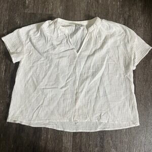 Joie White Gauze Short Sleeve Top V Neck Lightweight Casual Blouse Sz S